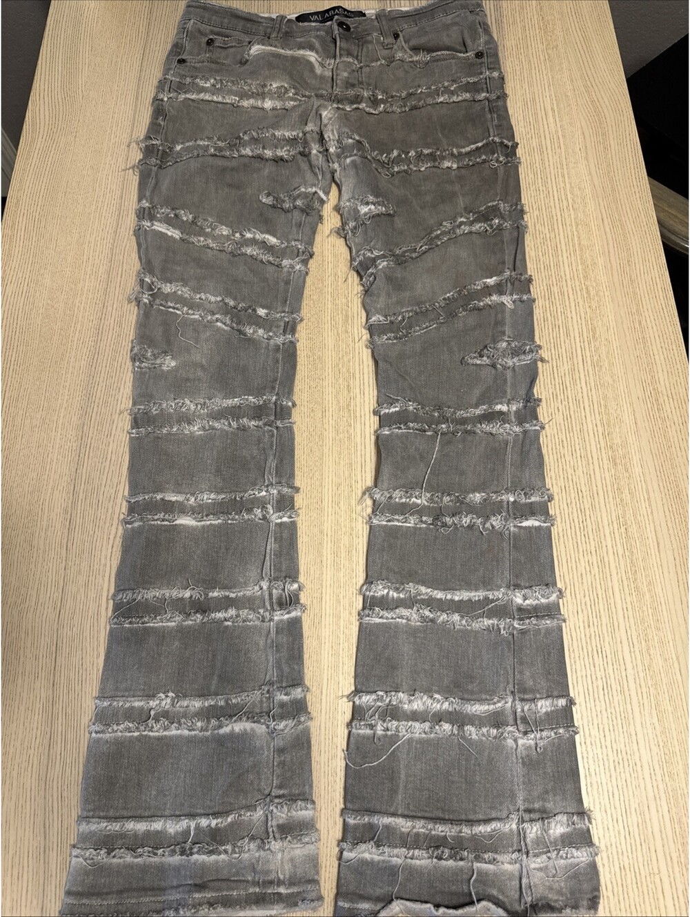 VALABASAS Men's Stacked Flare Jeans Size 30 Gray Distressed Frayed Denim